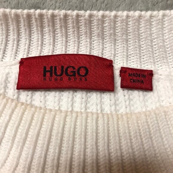 HUGO Shailey White Pullover Knit Ribbed Crew Neck Sweater Size Medium - Picture 4 of 13